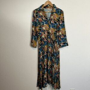 Bastah Tuscany Multicolored Geometric Button Down Shirt Dress Women's Size 40/4
